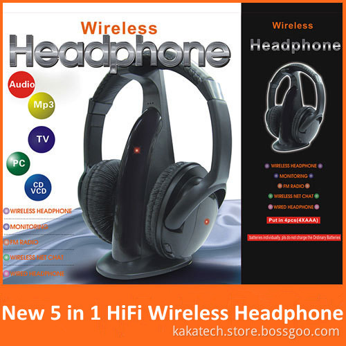 Multifunction 5 in 1 Hifi Wireless Headphone Earphone Headset Wireless Monitor FM Radio MP3 PC TV Audio Phones